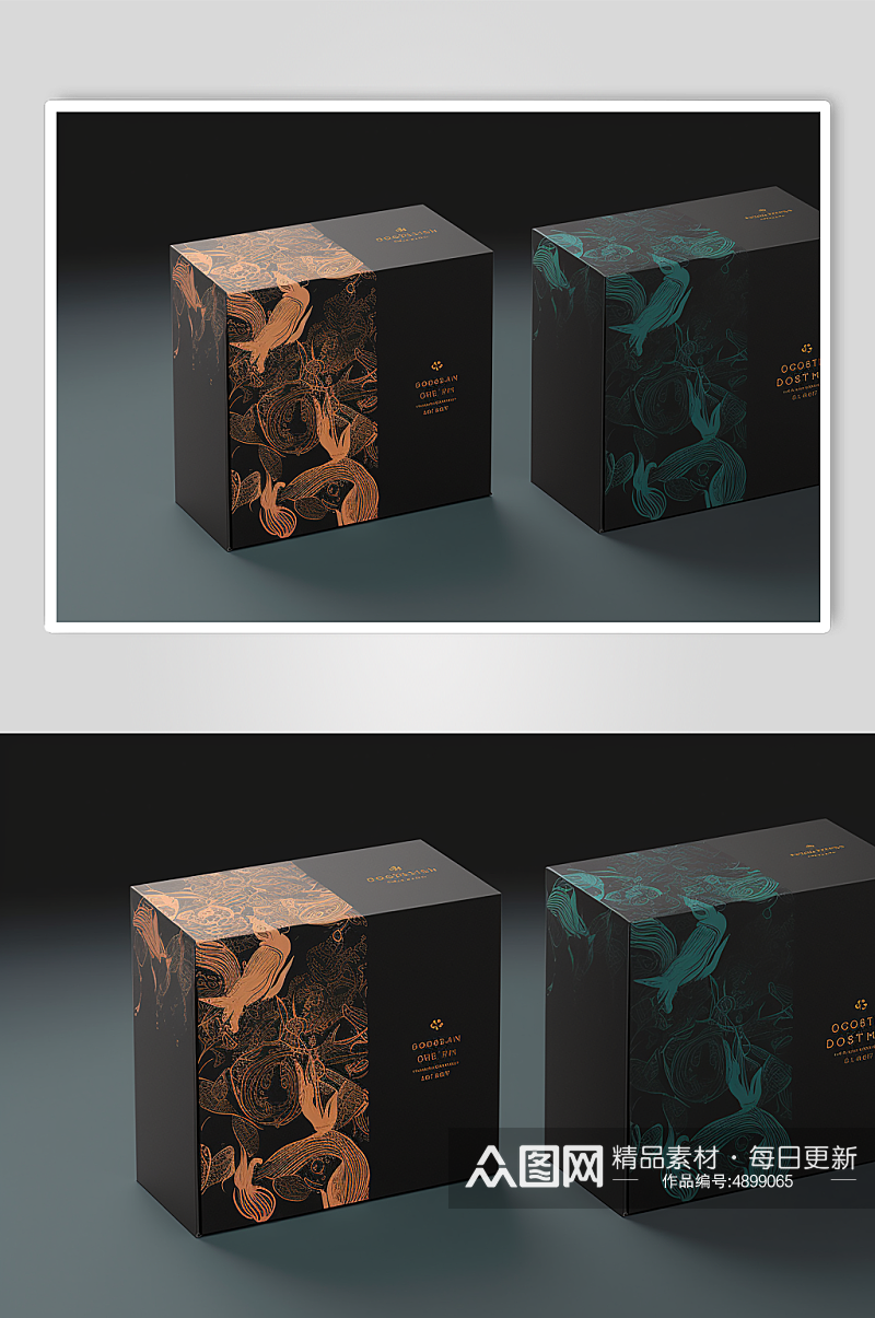 AI数字艺术极简黑色礼盒包装盒样机模型素材