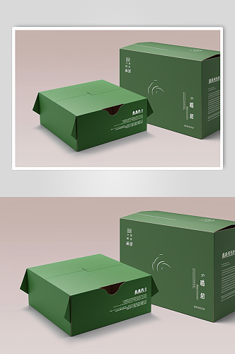 AI数字艺术极简绿色礼盒包装盒样机模型