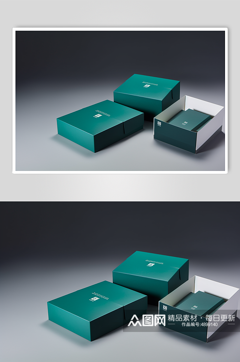 AI数字艺术极简绿色礼盒包装盒样机模型素材
