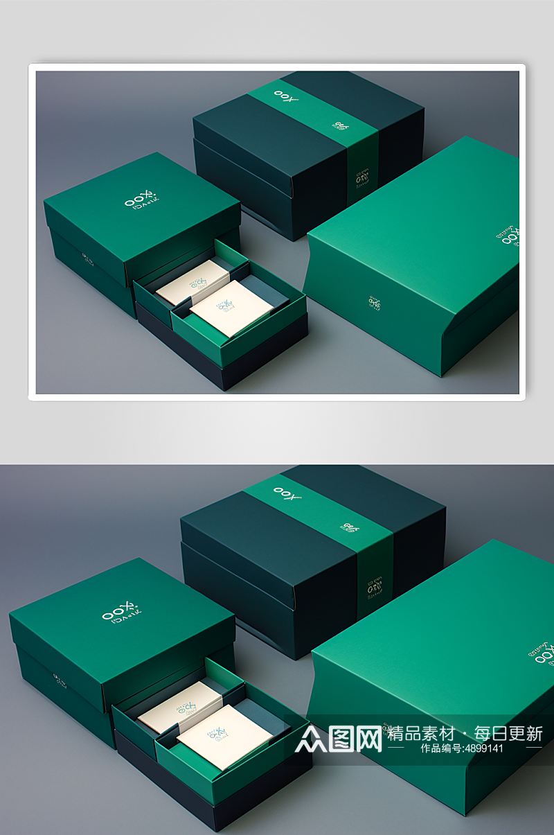 AI数字艺术极简绿色礼盒包装盒样机模型素材