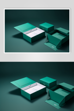 AI数字艺术极简绿色礼盒包装盒样机模型