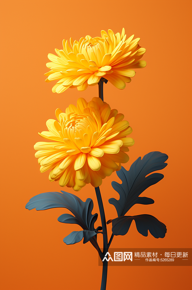 AI数字艺术3D立体秋季植物花朵模型素材