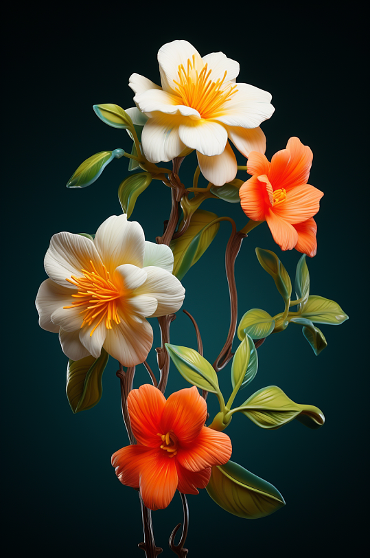 AI数字艺术3D立体秋季植物花朵模型