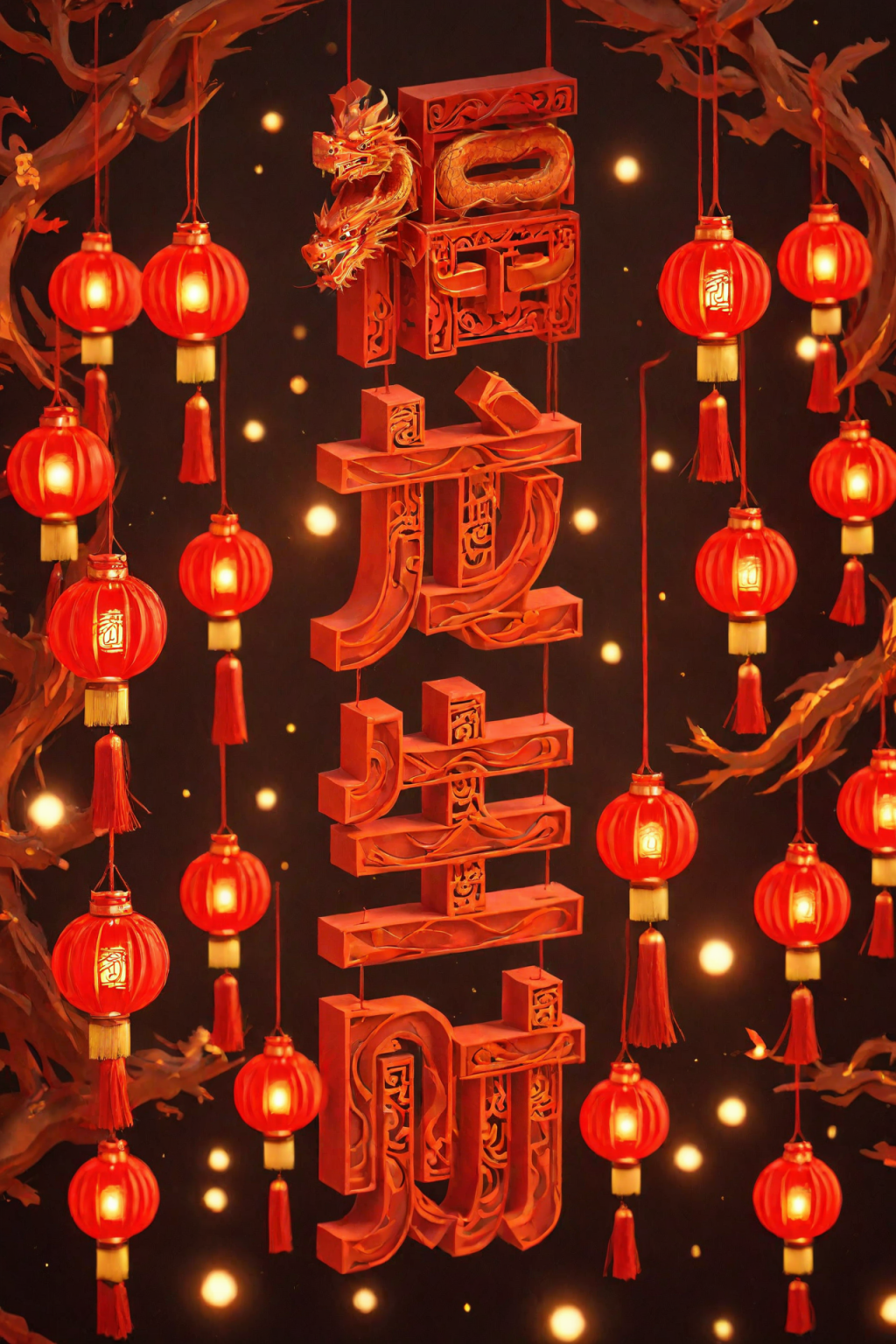 AI数字艺术龙年福龙生财立体字场景模型素材