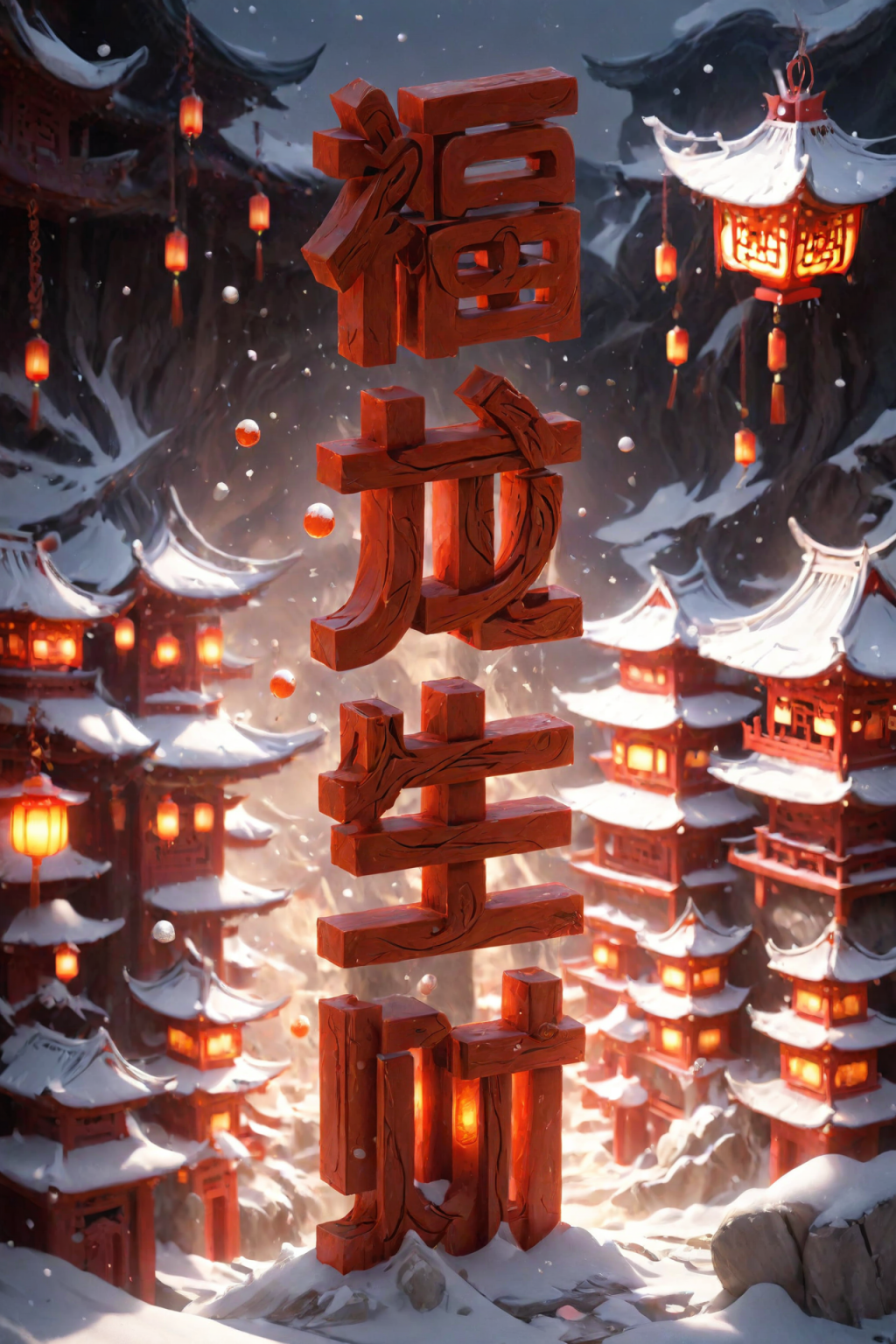 AI数字艺术龙年福龙生财立体字场景模型素材