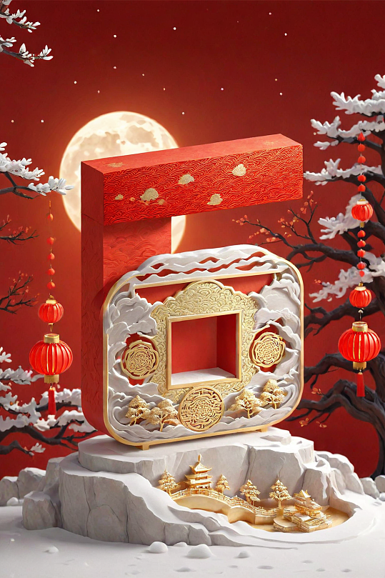 AI數(shù)字藝術(shù)國風(fēng)數(shù)字6倒計(jì)時模型