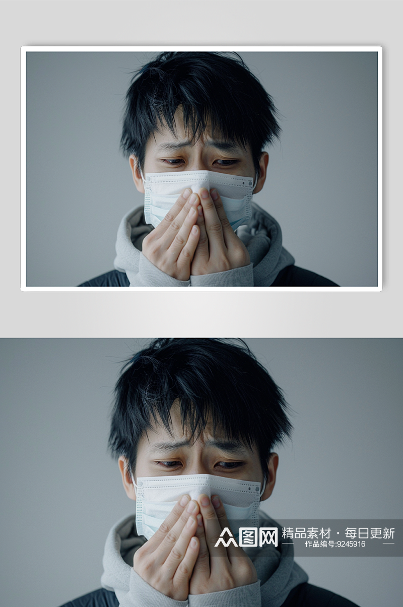 AI数字艺术戴口罩流感生病人物摄影图素材