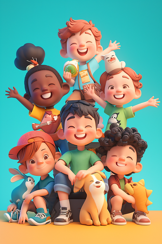 AI数字艺术六一儿童节小孩模型-众图网