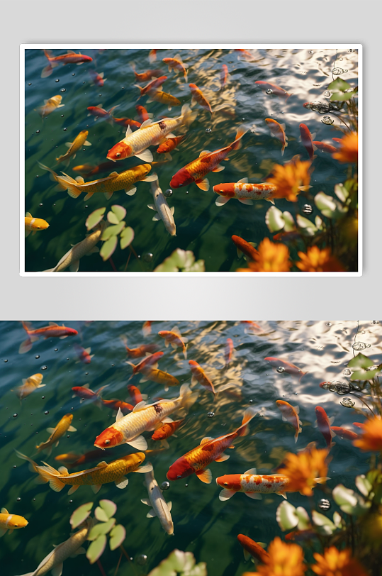 AI数字艺术高清湖中鲤鱼锦鲤摄影图片