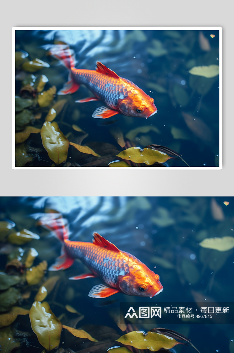 AI数字艺术高清湖中鲤鱼锦鲤摄影图片素材