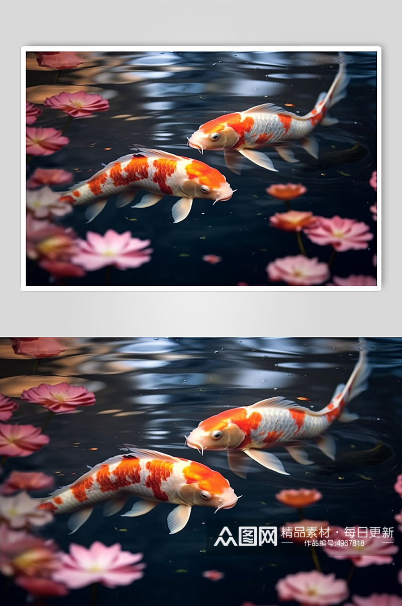 AI数字艺术唯美湖中鲤鱼锦鲤摄影图片素材