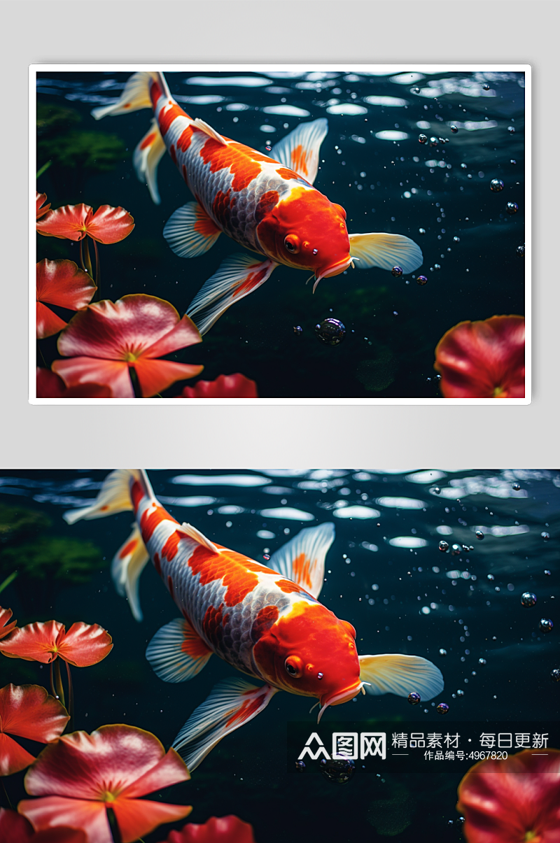 AI数字艺术唯美湖中鲤鱼锦鲤摄影图片素材