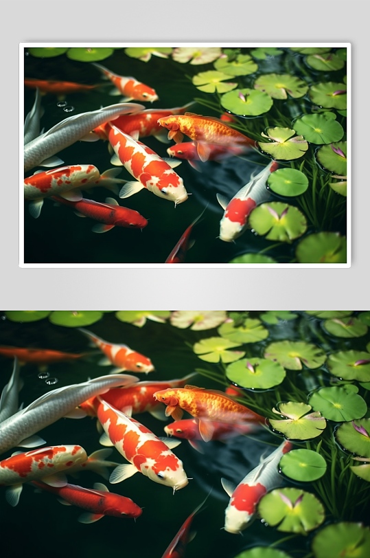 AI数字艺术唯美湖中鲤鱼锦鲤摄影图片