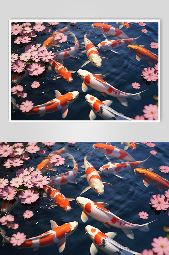AI数字艺术清新湖中鲤鱼锦鲤摄影图片