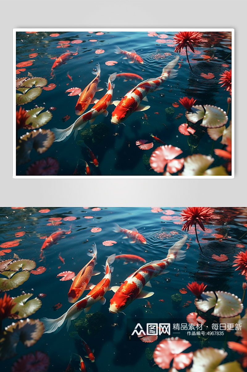AI数字艺术清新湖中鲤鱼锦鲤摄影图片素材