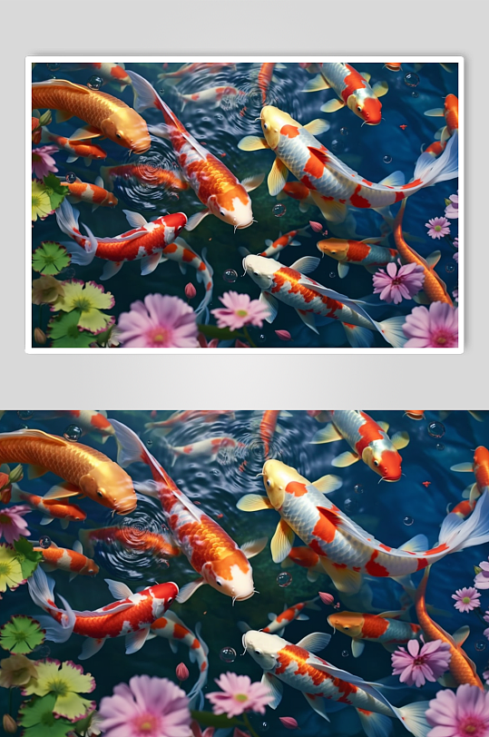 AI数字艺术清新湖中鲤鱼锦鲤摄影图片-众图网
