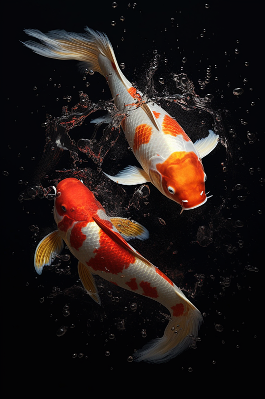 AI数字艺术清新湖中鲤鱼锦鲤摄影图片-众图网