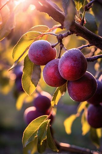 AI数字艺术西梅李子果树果园水果农产品摄影图