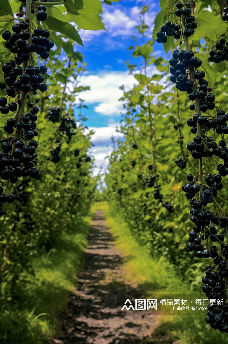 AI数字艺术蓝莓果树果园水果农产品摄影图素材
