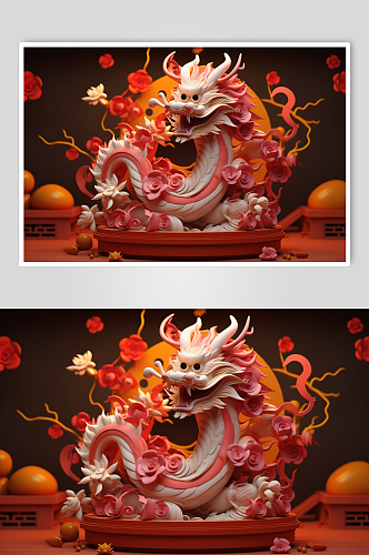 AI数字艺术可爱新年传统艺术中国龙模型