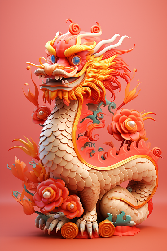 AI数字艺术可爱新年龙年艺术中国龙模型-众图网