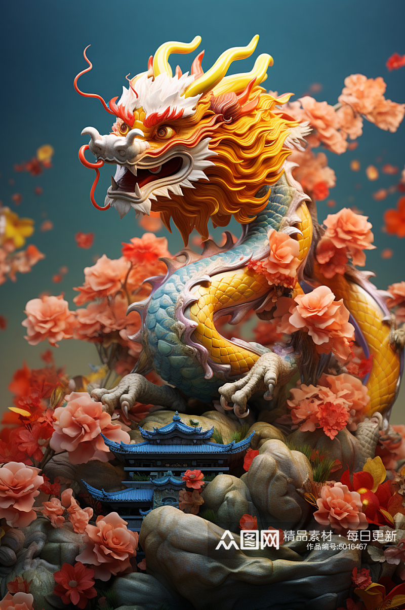 AI数字艺术可爱新年传统艺术中国龙模型素材