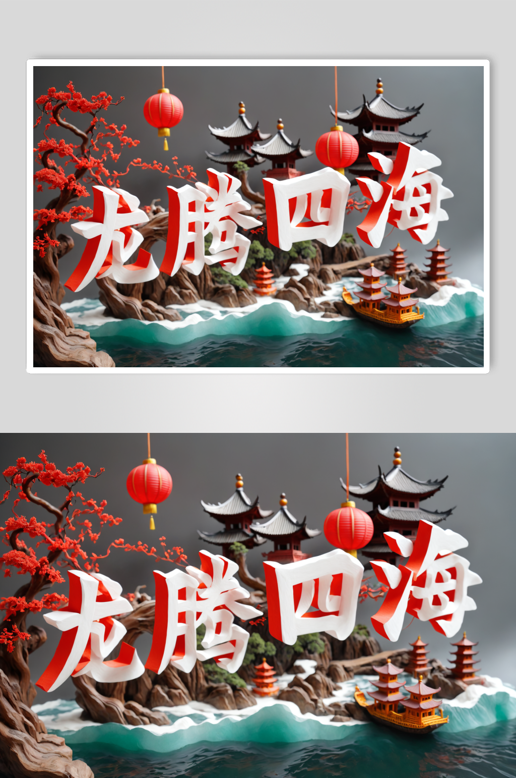 AI数字艺术龙腾四海龙年立体字场景模型素材
