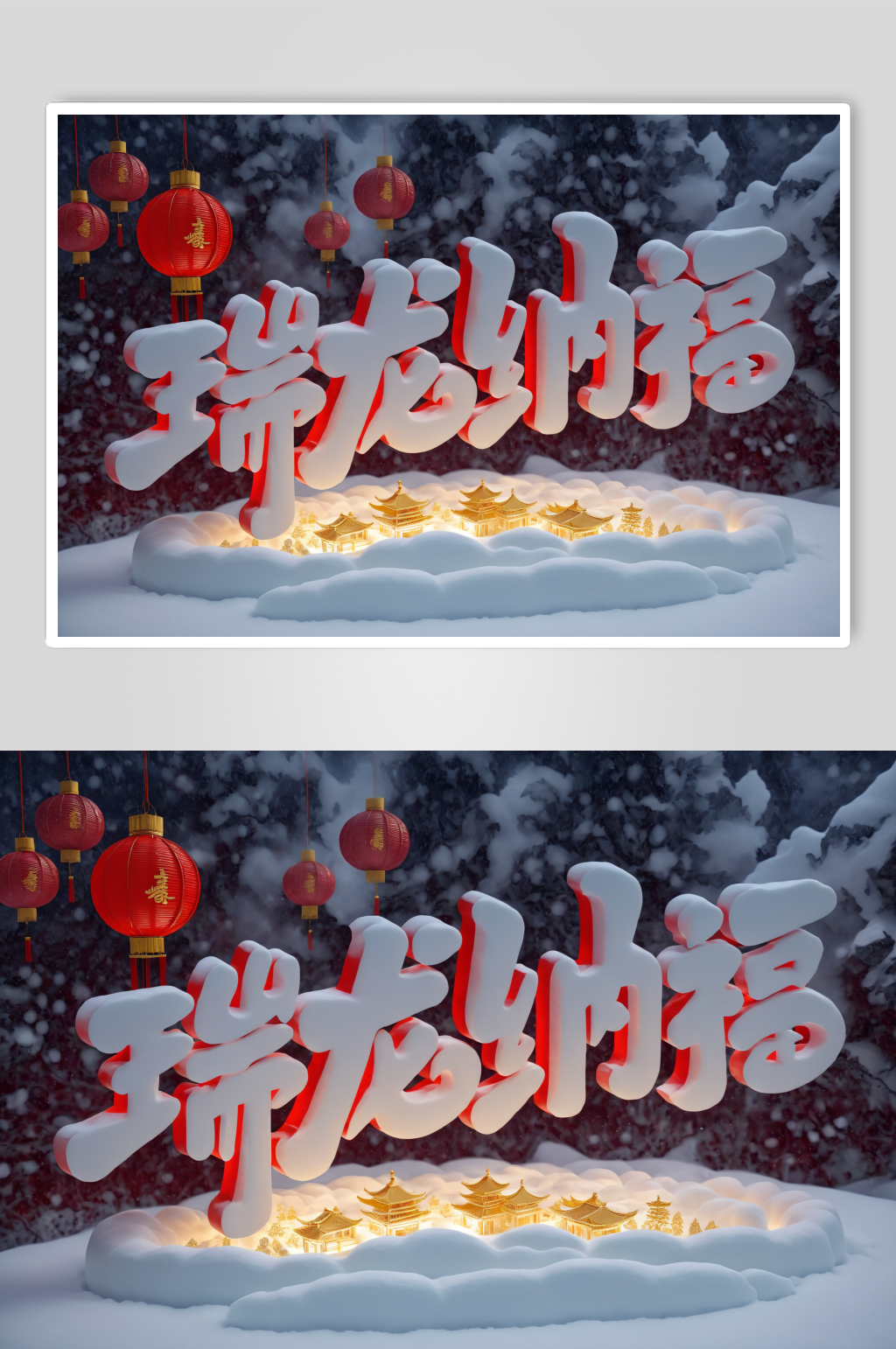 AI数字艺术瑞龙纳福龙年立体字场景模型素材