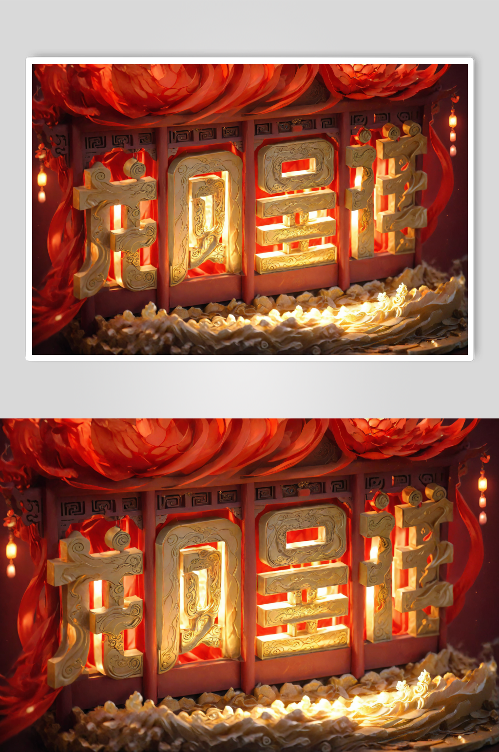 AI数字艺术龙凤呈祥龙年立体字场景模型素材