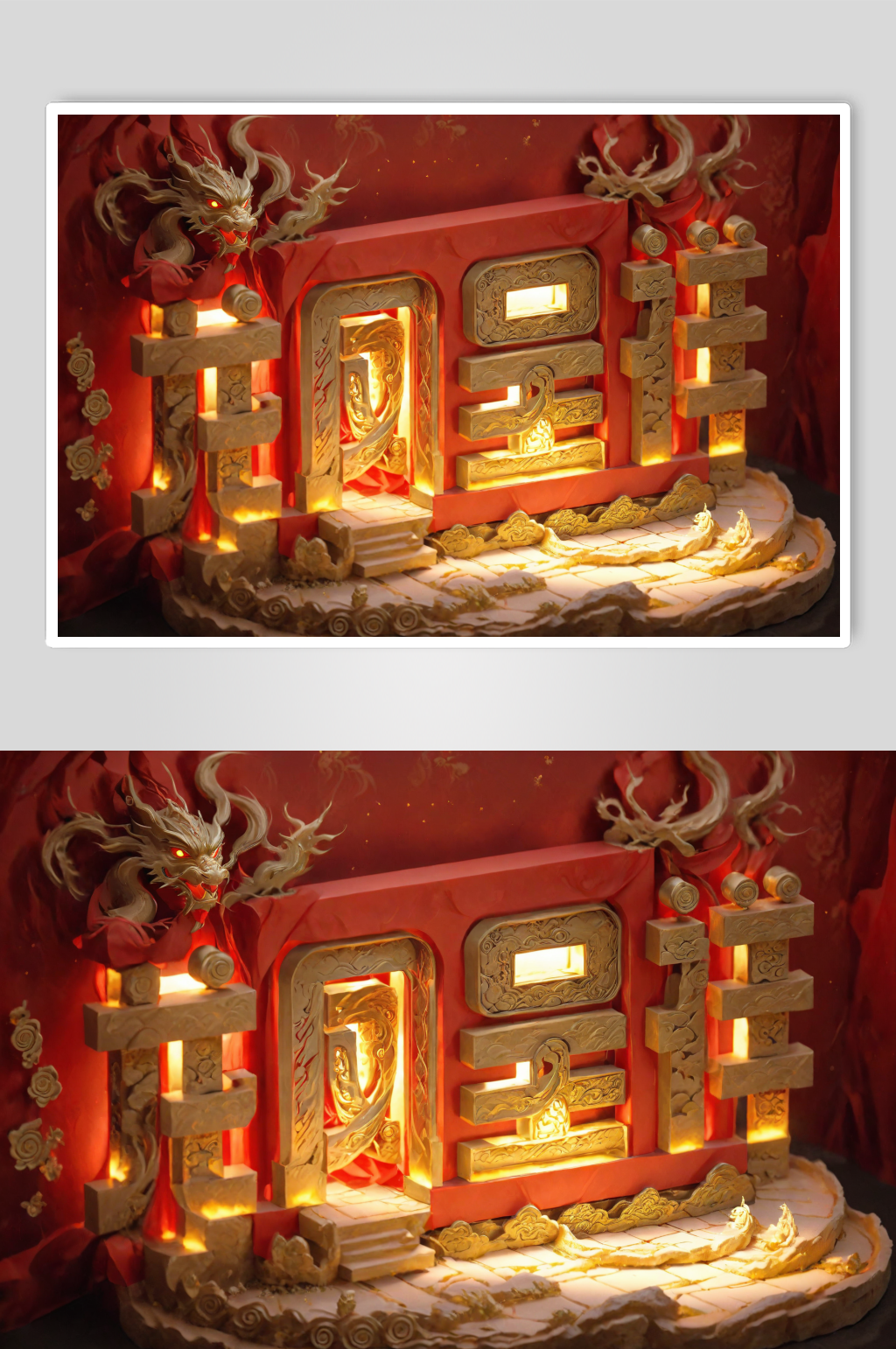 AI数字艺术龙凤呈祥龙年立体字场景模型素材