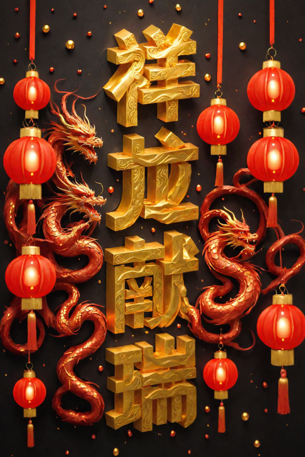 AI数字艺术龙年祥龙献瑞立体字场景模型素材