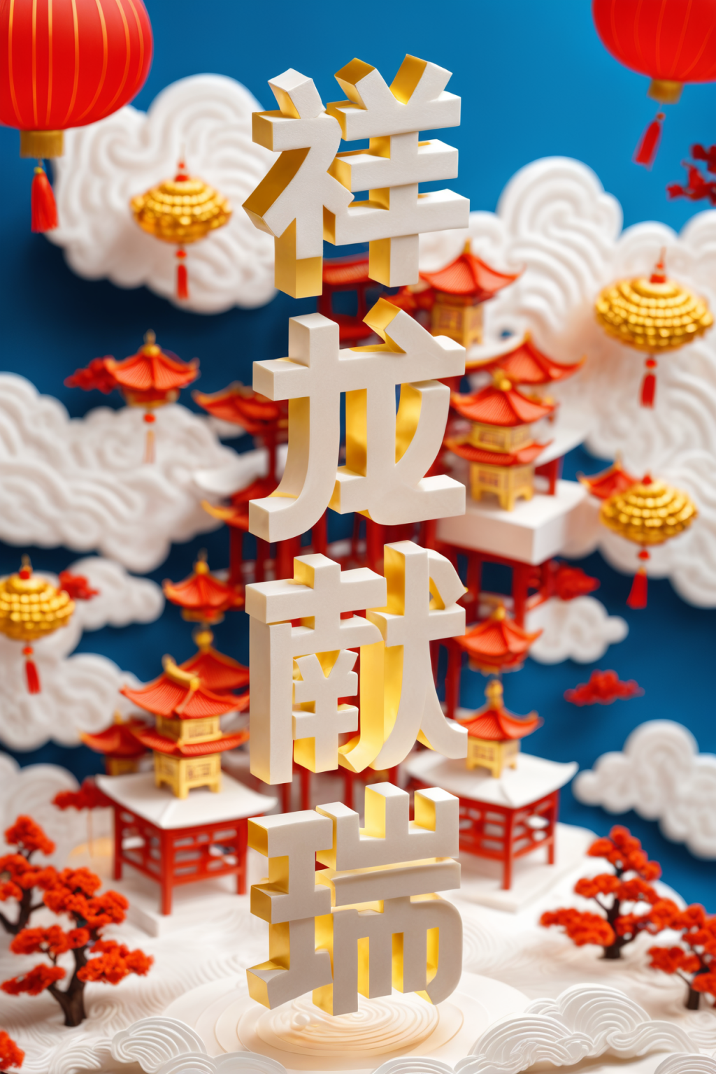 AI数字艺术龙年祥龙献瑞立体字场景模型素材