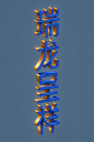 AI数字艺术龙年瑞龙呈祥立体字场景模型
