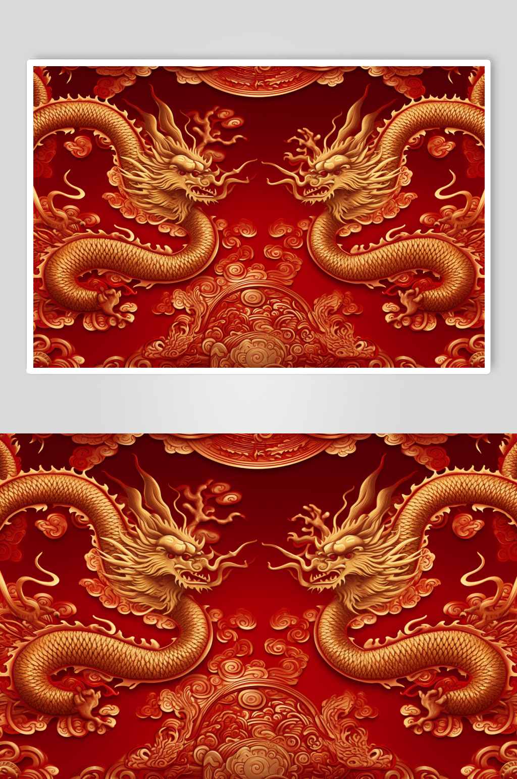 AI数字艺术红色龙年纹样图案背景图素材