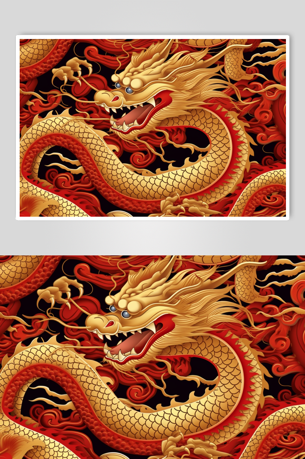 AI数字艺术红色龙年纹样图案背景图素材