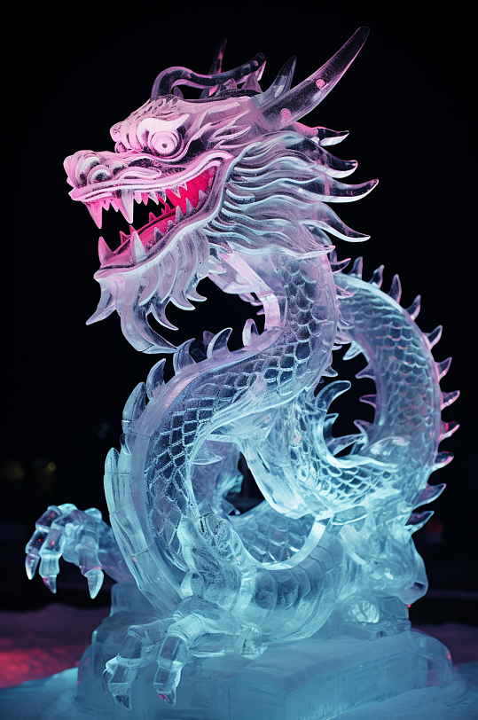 AI数字艺术龙年冰雕雕塑模型-众图网
