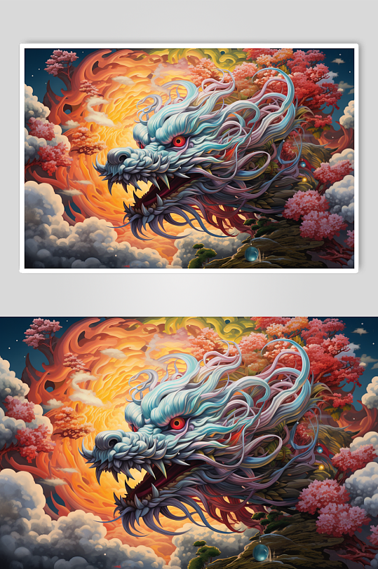 数字艺术中国风十二生肖龙年动物纹样插画