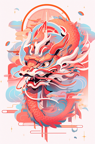 数字艺术中国风十二生肖龙年动物纹样插画