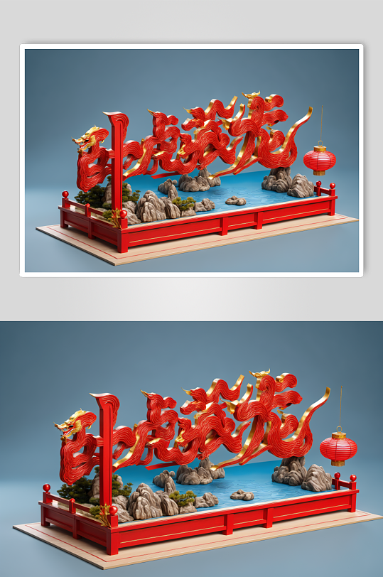 AI数字艺术龙年立体字场景模型-众图网