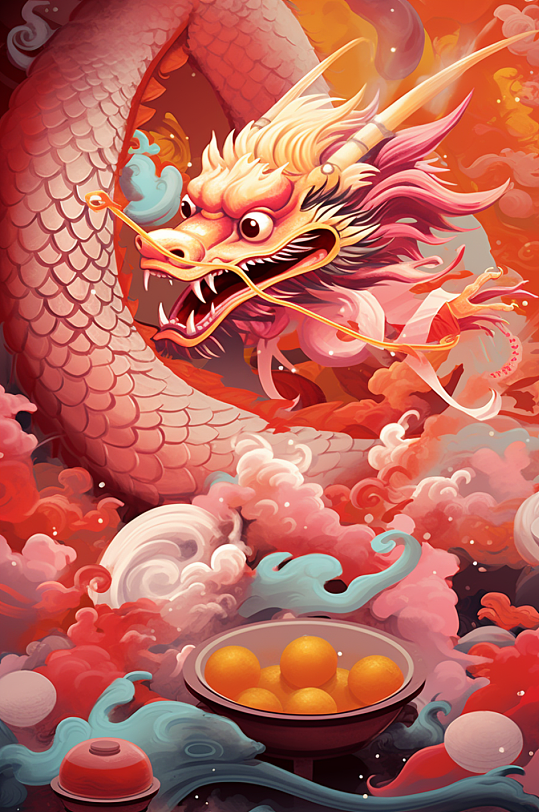 AI數(shù)字藝術(shù)龍年元宵節(jié)插畫