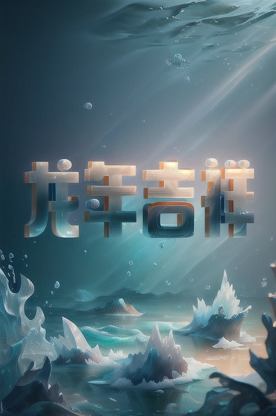 AI数字艺术龙年祝福语立体字模型-众图网