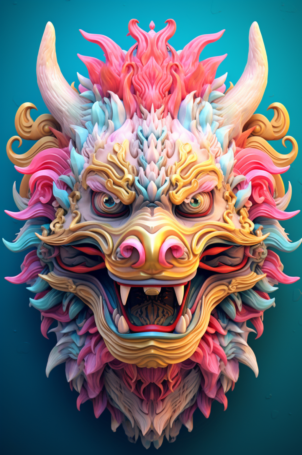 AI数字艺术卡通龙年龙头中国龙插画元素素材