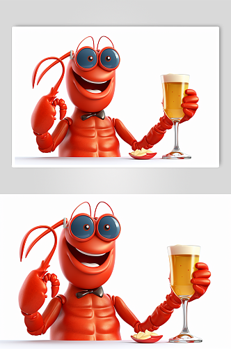 AI数字艺术拟人化卡通小龙虾人物模型