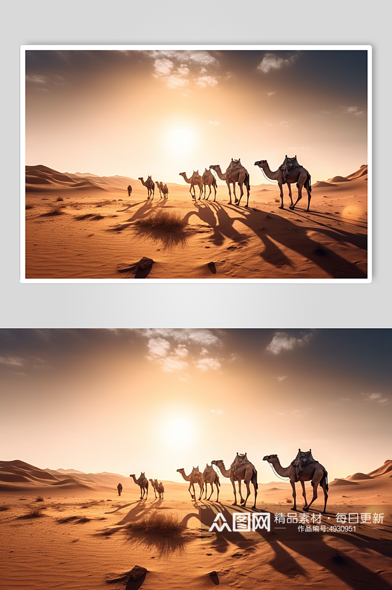 AI数字艺术唯美骆驼在沙漠中行走摄影图片素材