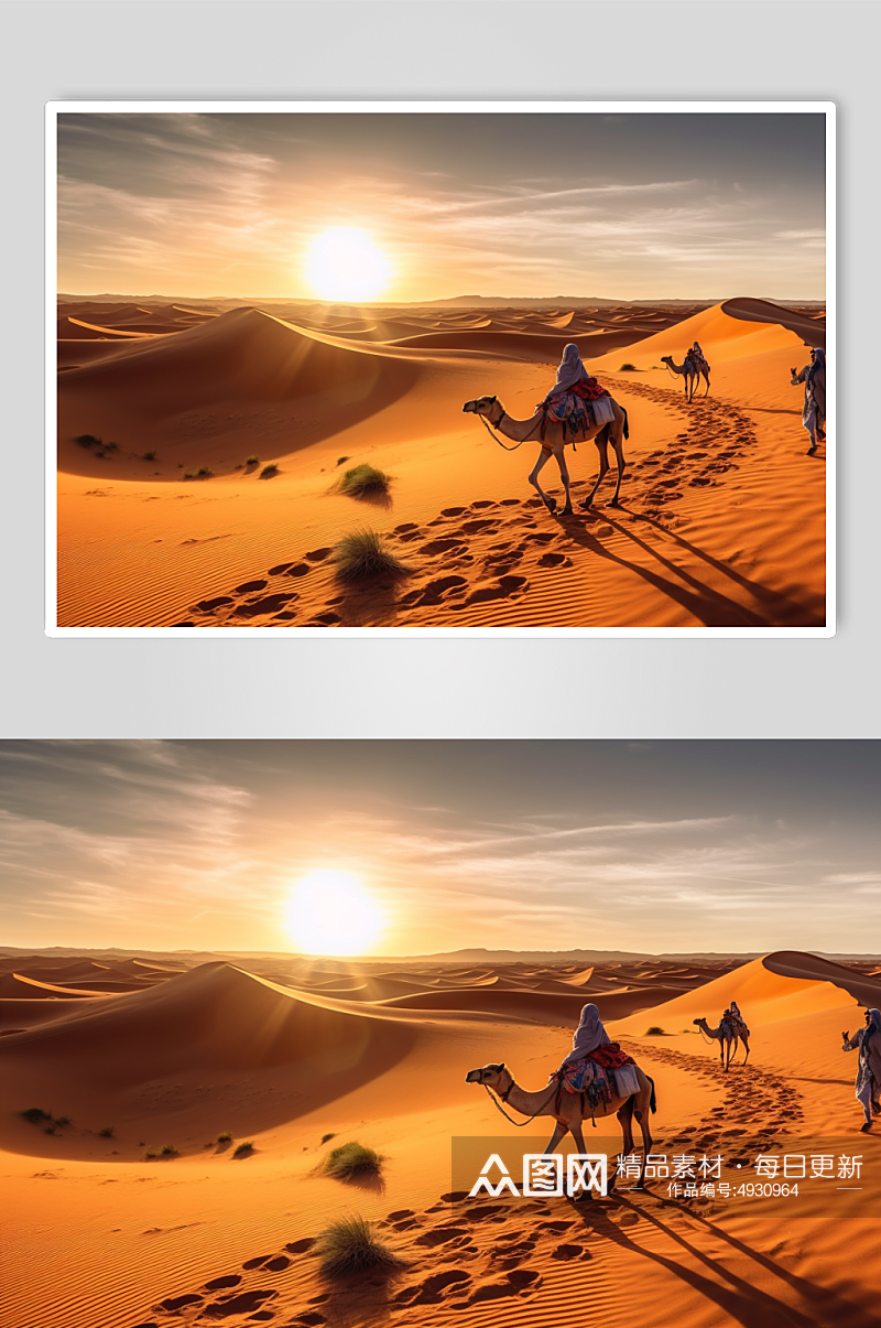 AI数字艺术高清骆驼在沙漠中行走摄影图片素材