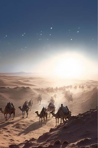 AI数字艺术超清骆驼在沙漠中行走摄影图片