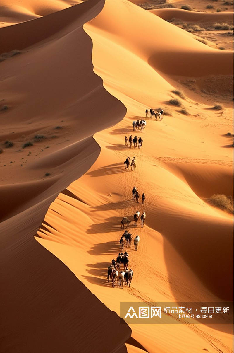 AI数字艺术超清宁夏旅游骆驼在沙漠中行走摄影图片素材