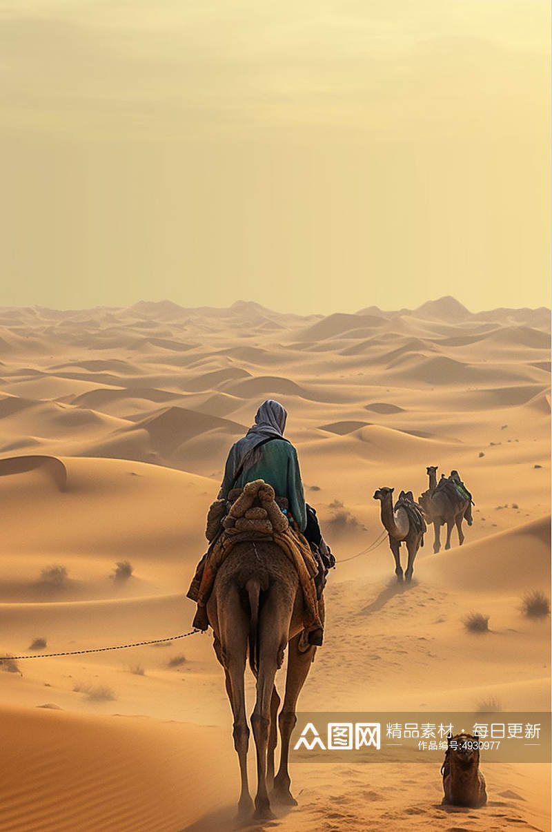 AI数字艺术超清骆驼在沙漠中行走摄影图片素材