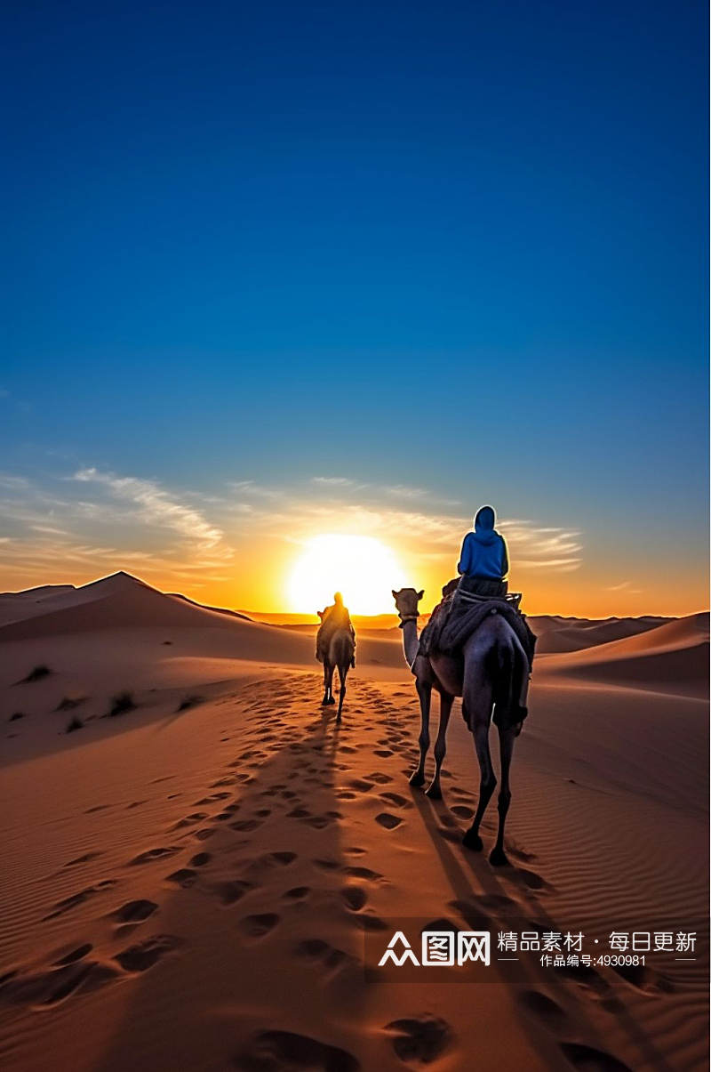 AI数字艺术唯美宁夏旅游骆驼在沙漠中行走摄影图片素材