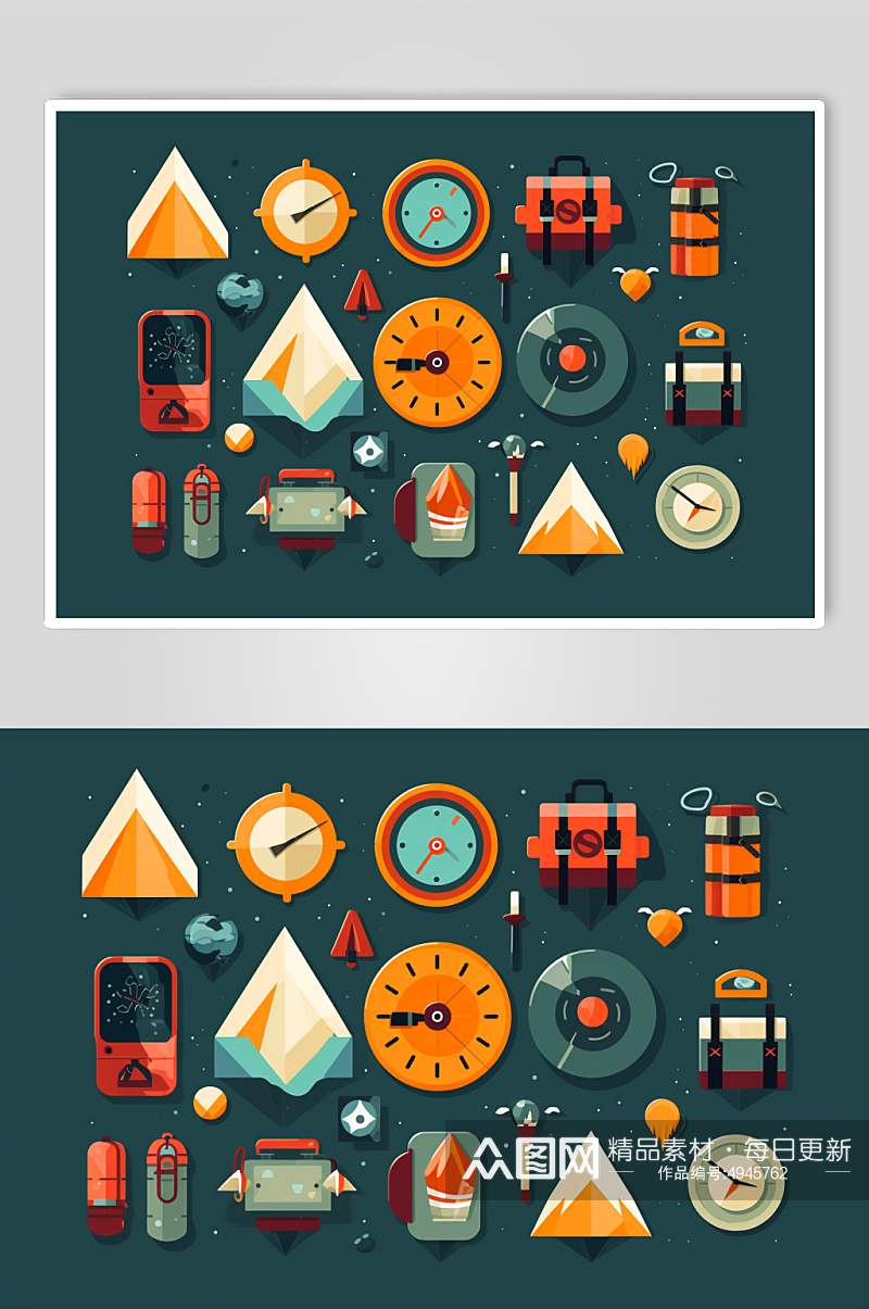 AI数字艺术登山运动露营图标插画元素素材